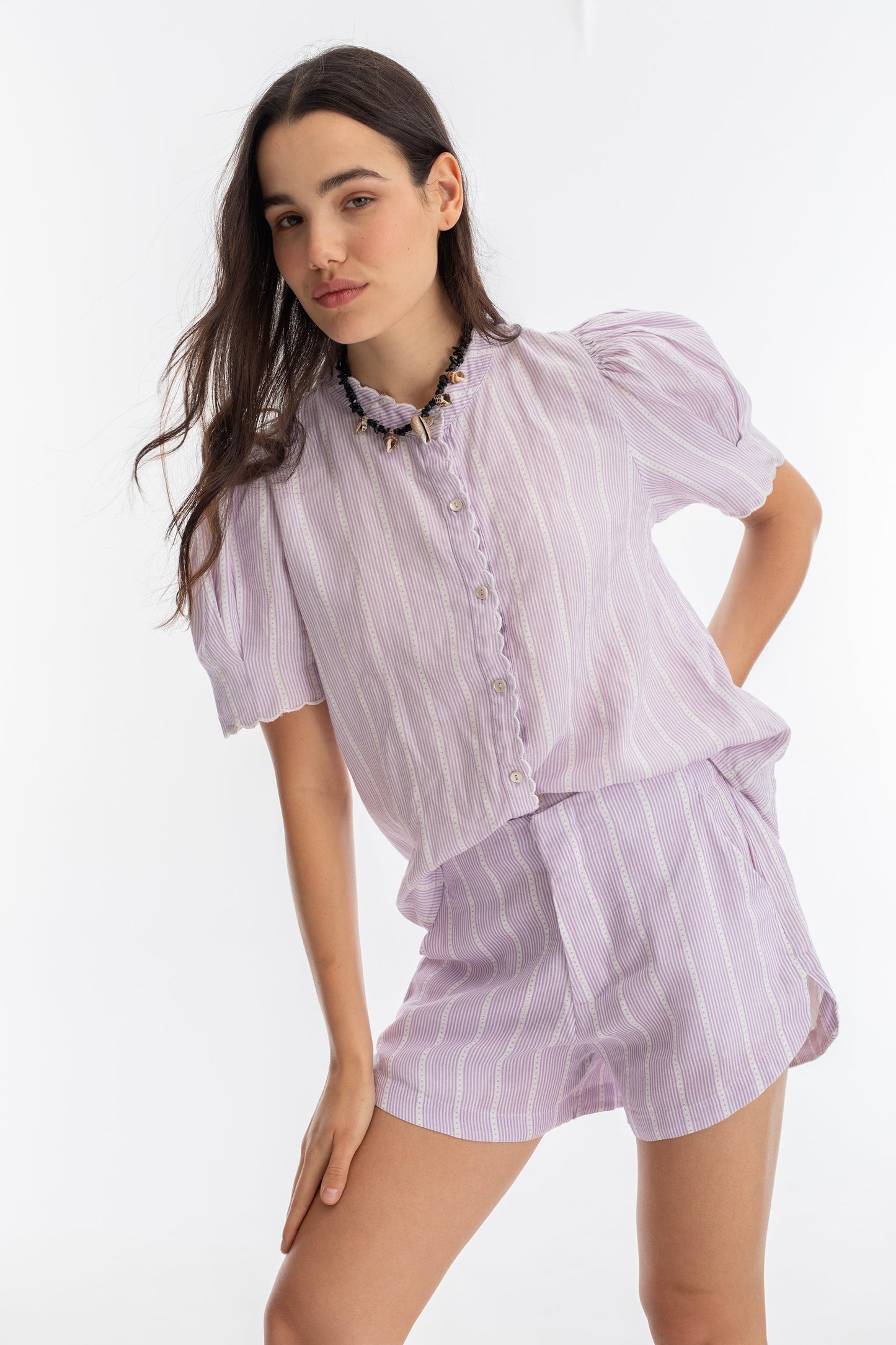 Scallop Linen Shirt - Lilac Love