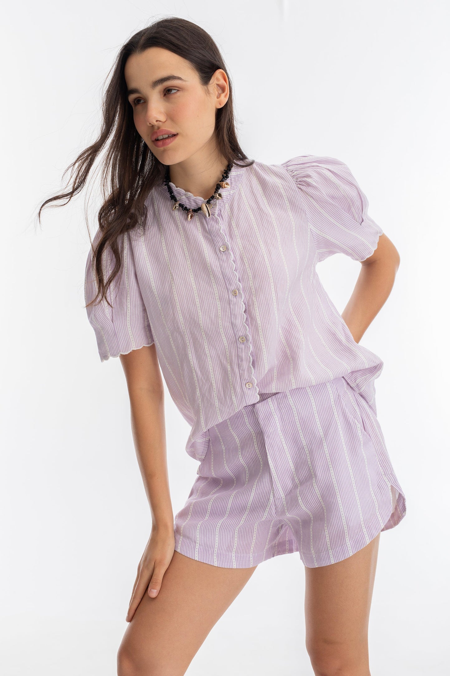 Scallop Linen Shirt - Lilac Love