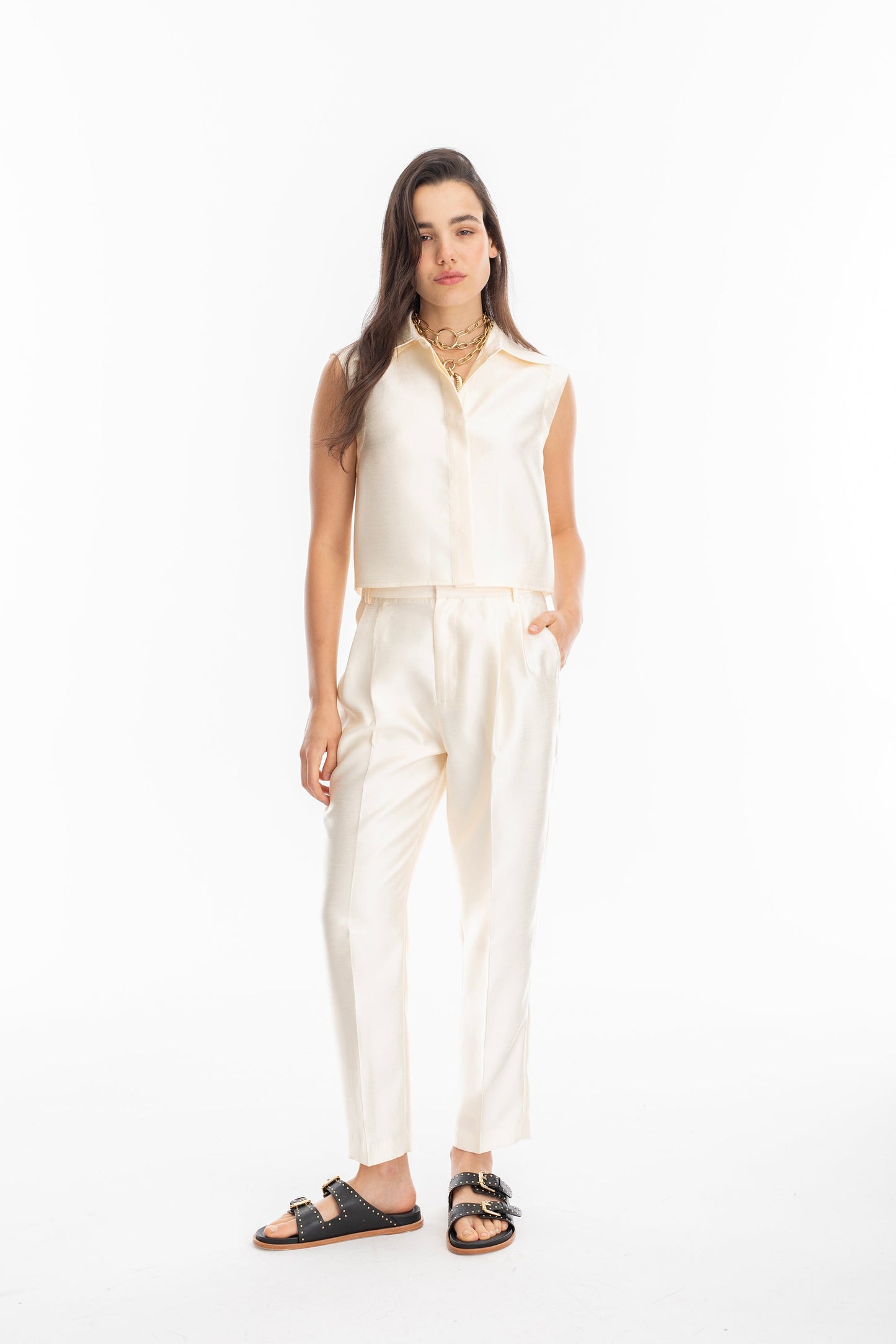 Rome Taffeta Pants - Off-White