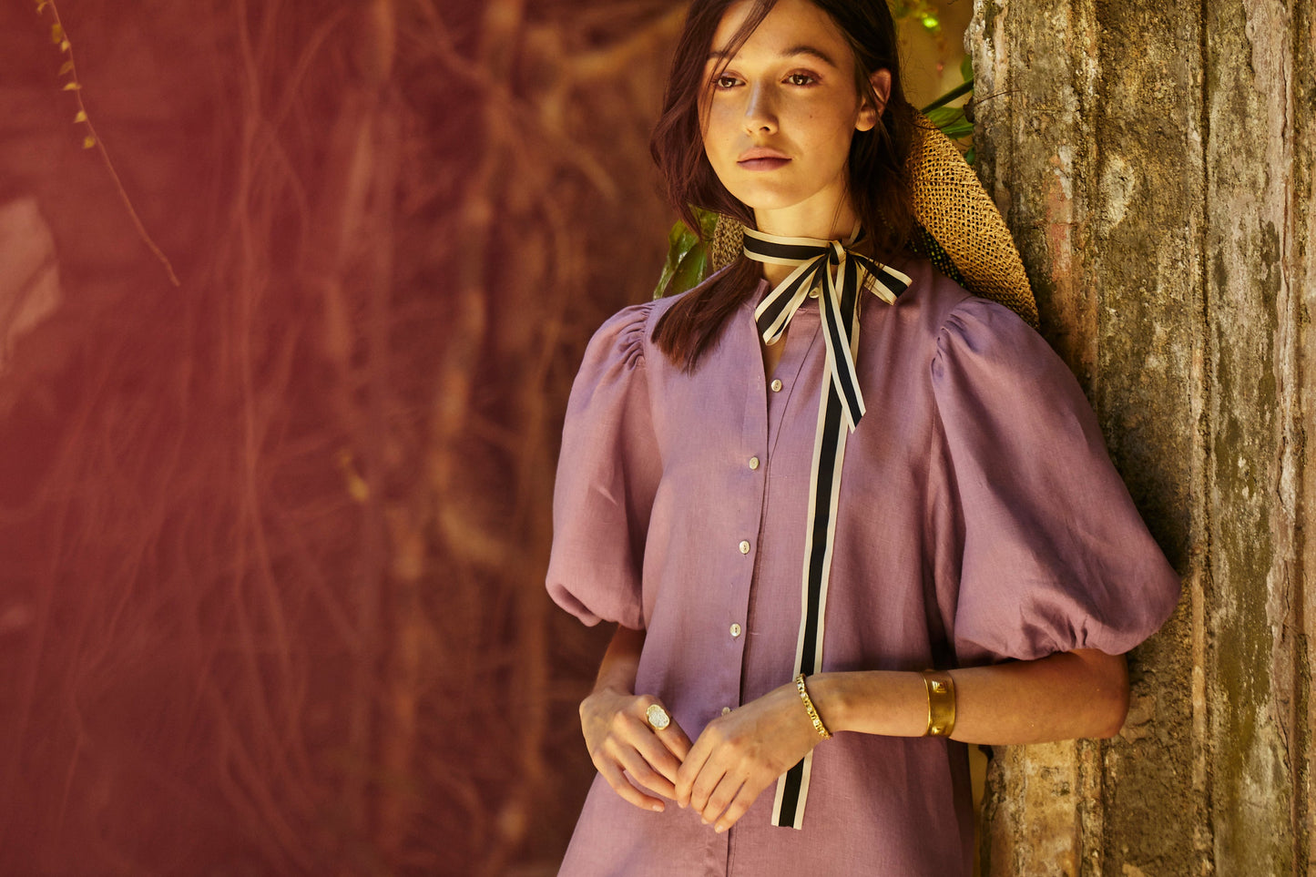 Bubble Linen Dress - Bright Lilac with Contrasting Details