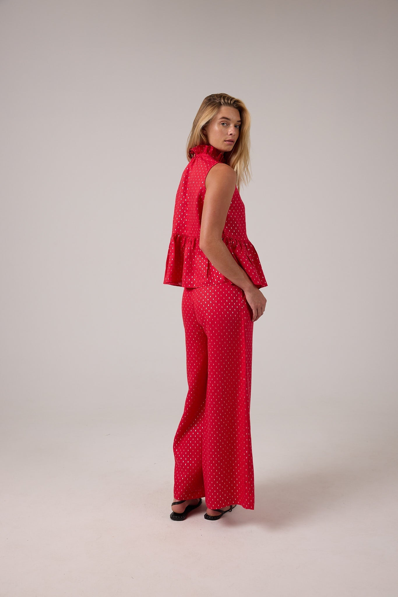 Cape Linen Pants - Red with Silver