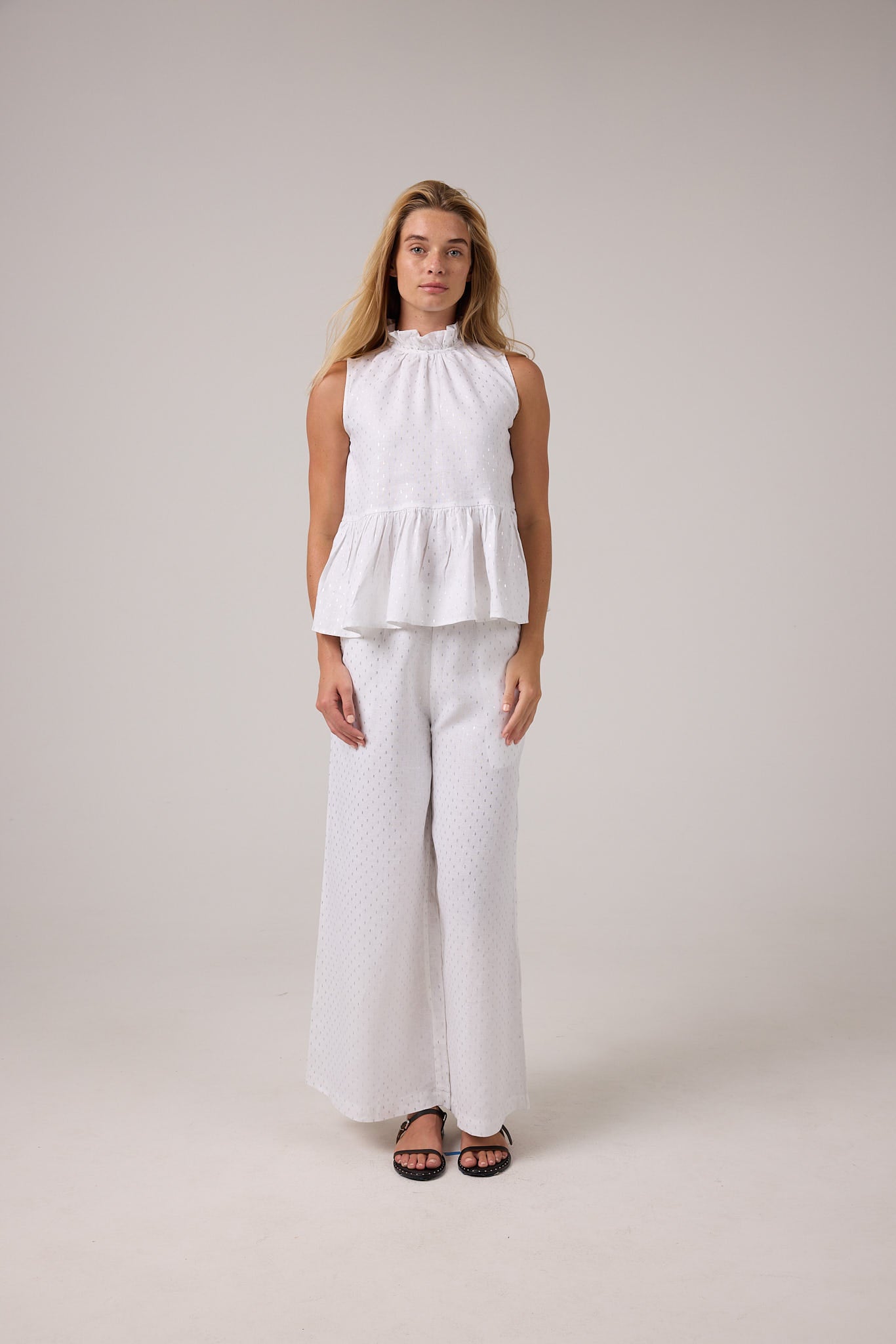 Cape Linen Pants - White with Silver