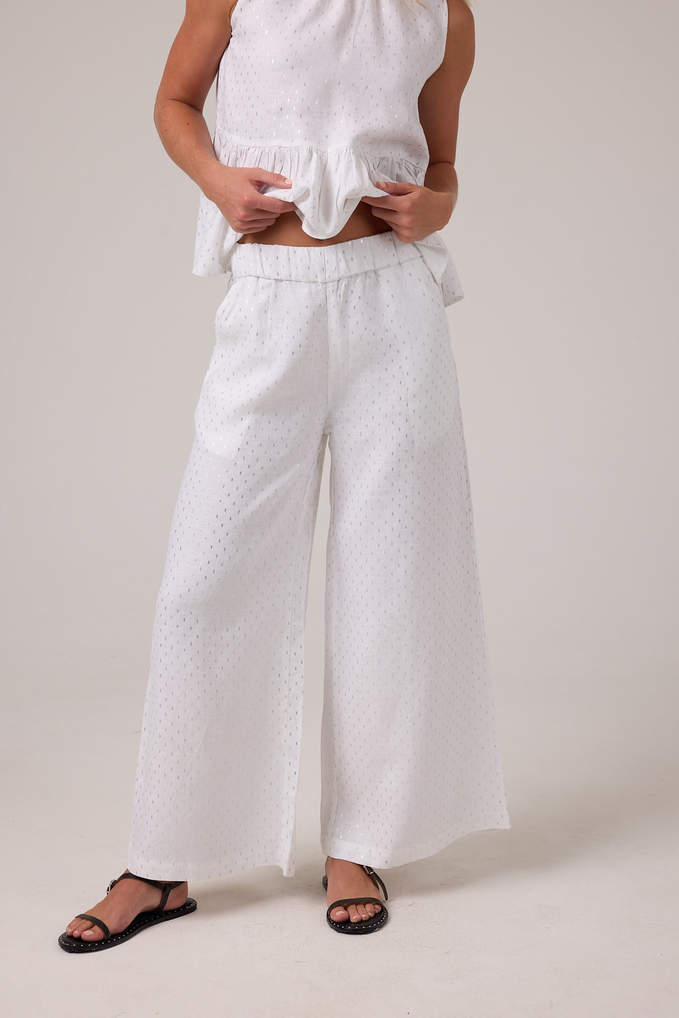 Cape Linen Pants - White with Silver