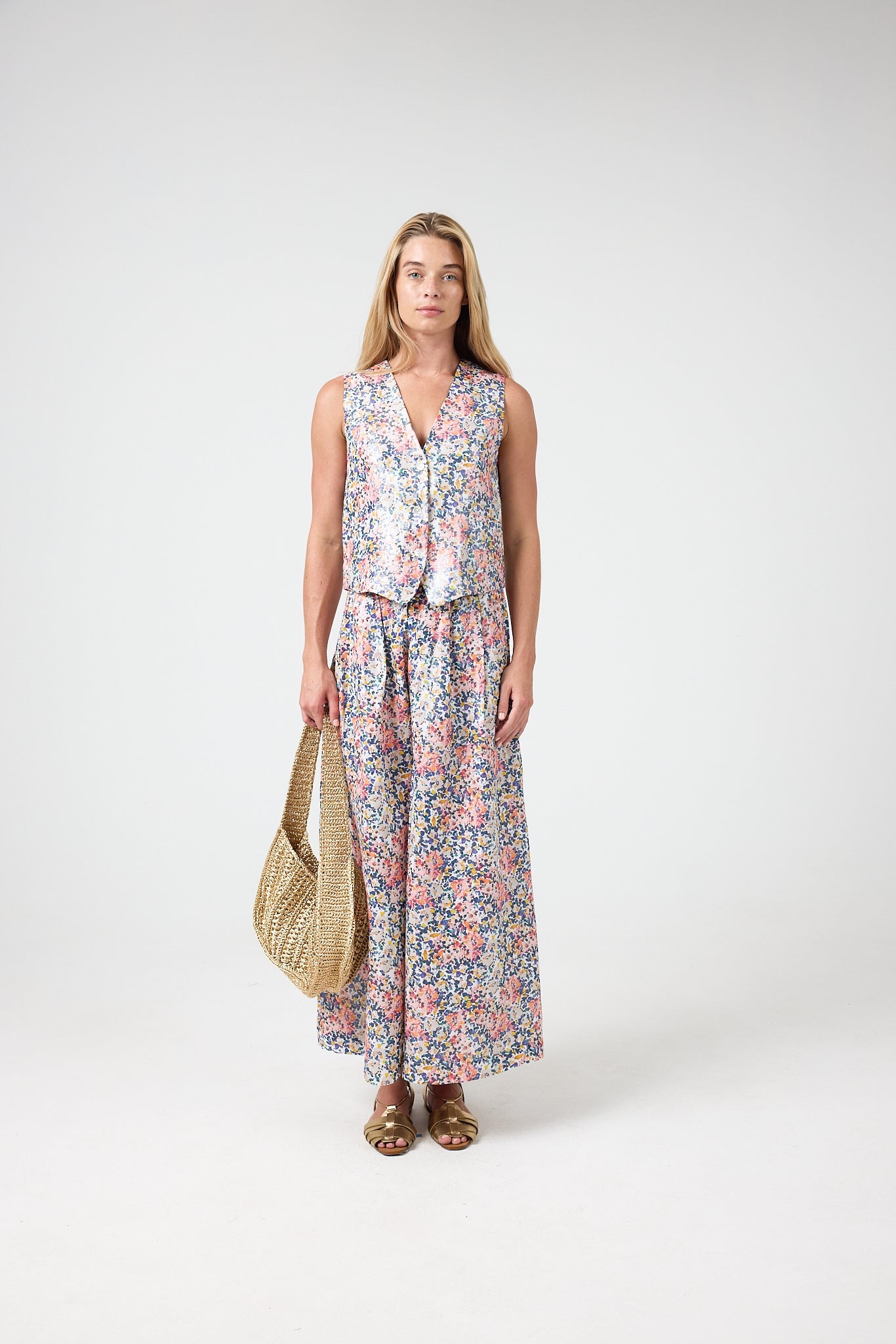 Sabi Metallic Linen Pants - Florece Print