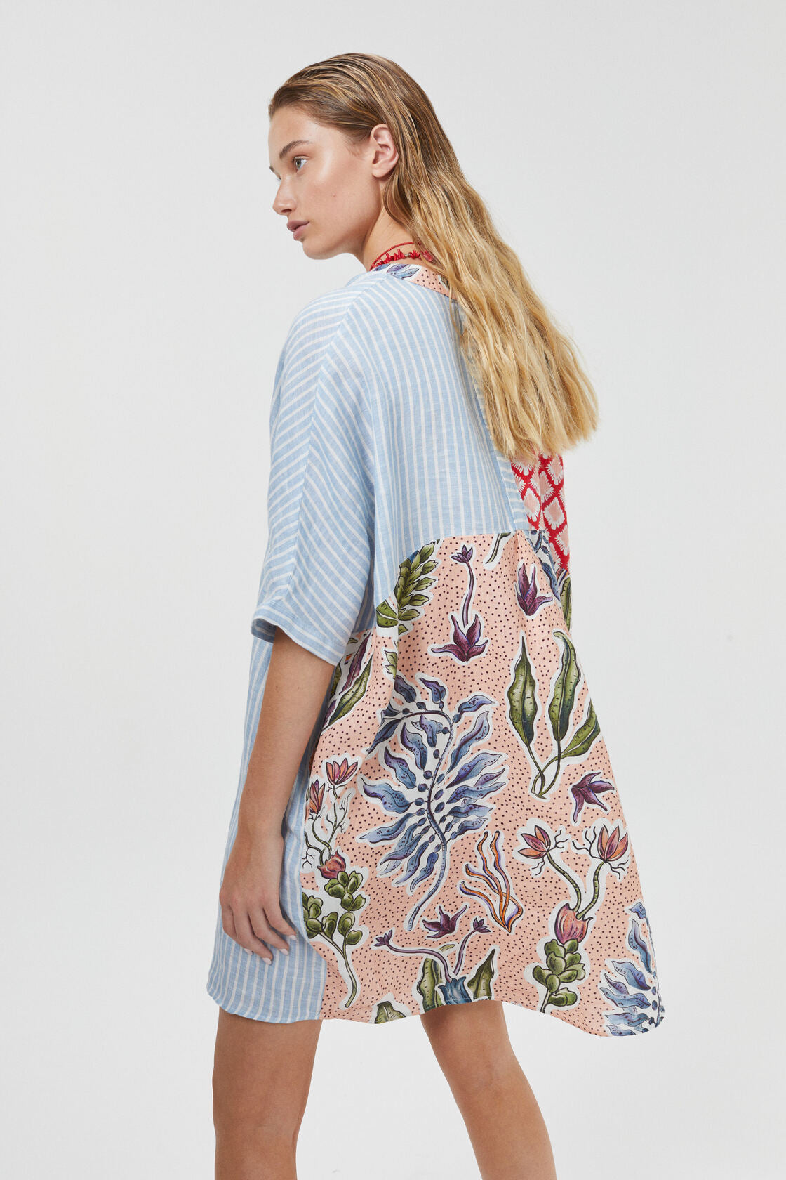 Lighthouse Linen Shirt Dress - Marrakech Gardens, Tangier and Blue Stripes