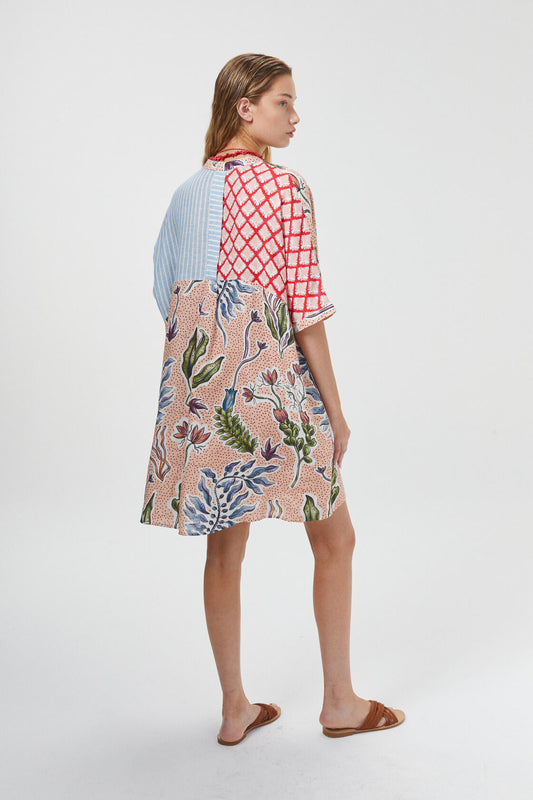 Lighthouse Linen Shirt Dress - Marrakech Gardens, Tangier and Blue Stripes