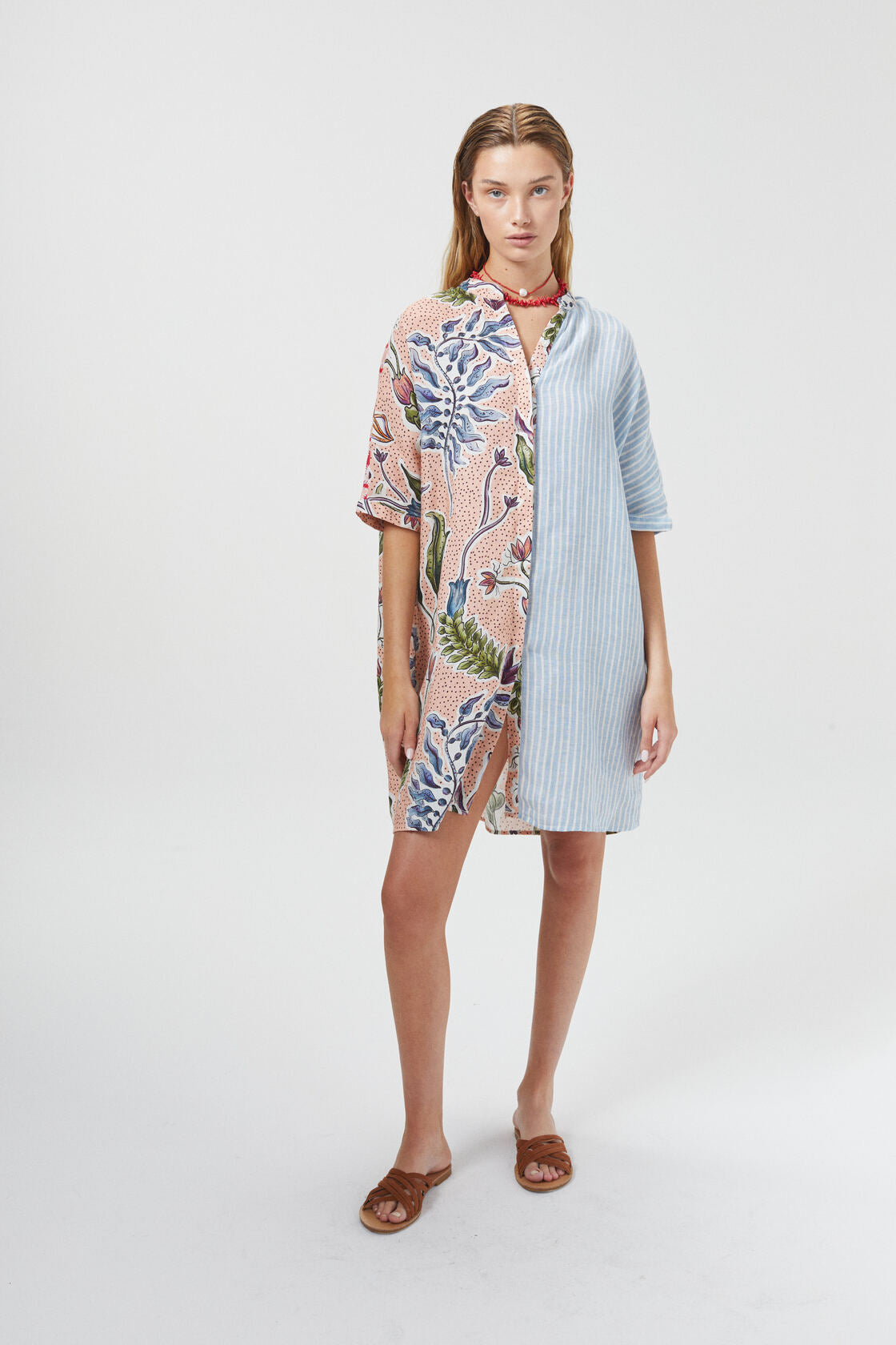 Lighthouse Linen Shirt Dress - Marrakech Gardens, Tangier and Blue Stripes