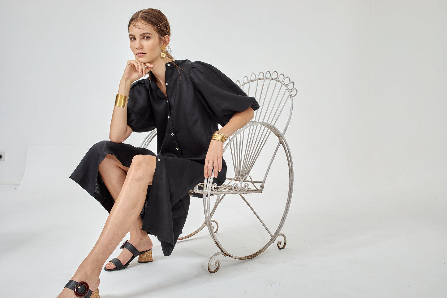 Bubble Linen Dress - Black