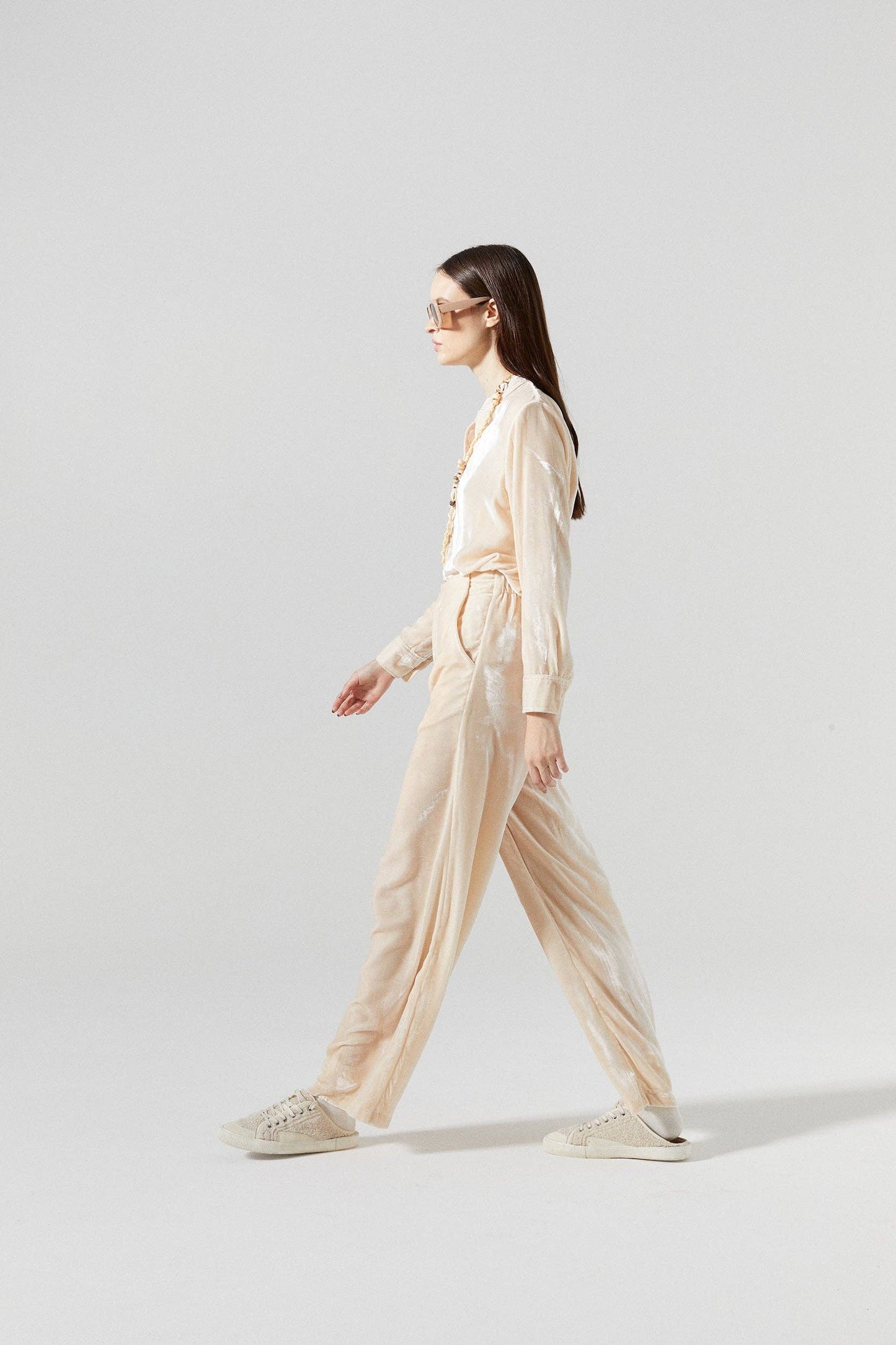 New Luna Silk Velvet Pants - Nude