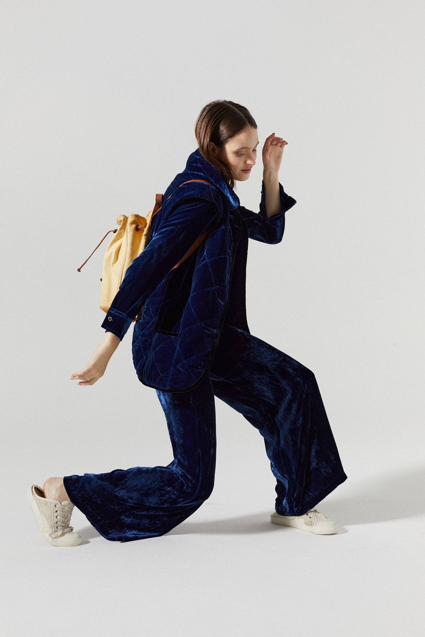 New Luna Silk  Velvet Pants - Navy Blue