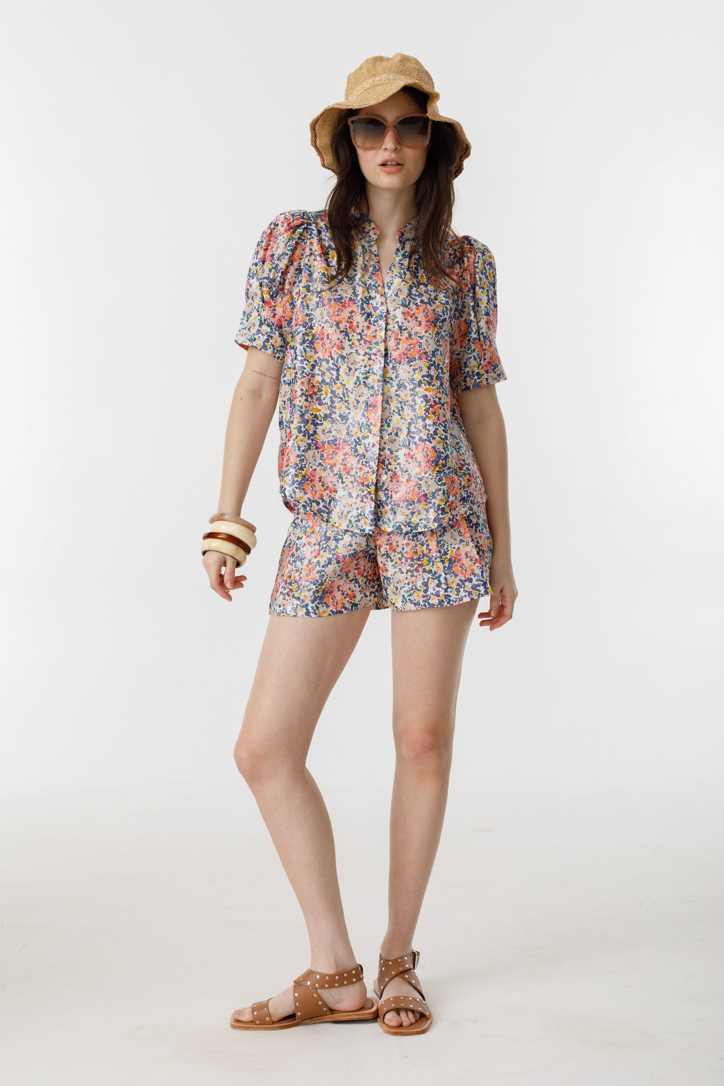 Frida Metallic Linen Shorts - Florece Print
