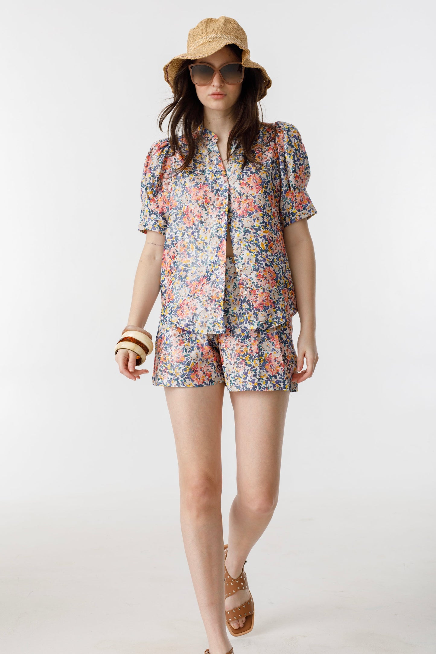 Frida Metallic Linen Shorts - Florece Print