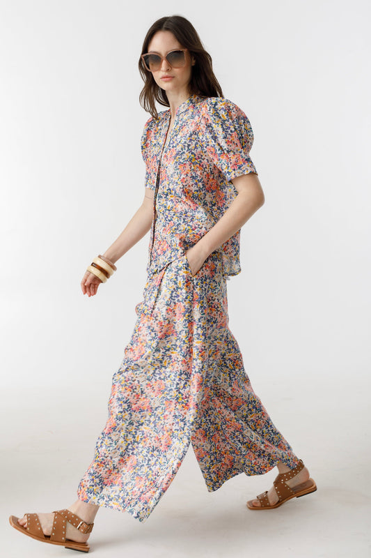 Sabi Metallic Linen Pants - Florece Print