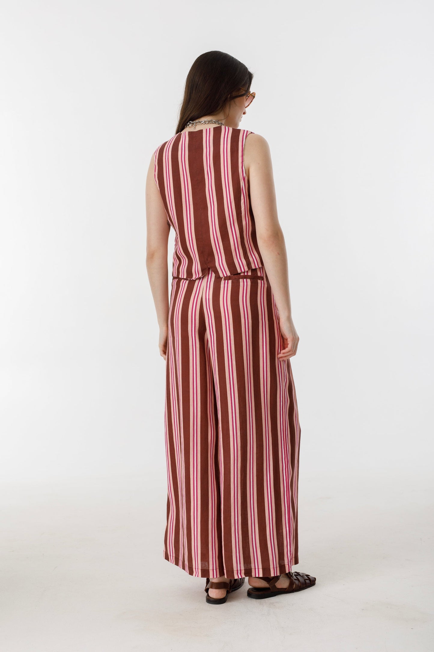 Culotte Linen Pants - Bordeaux Ivy Stripes