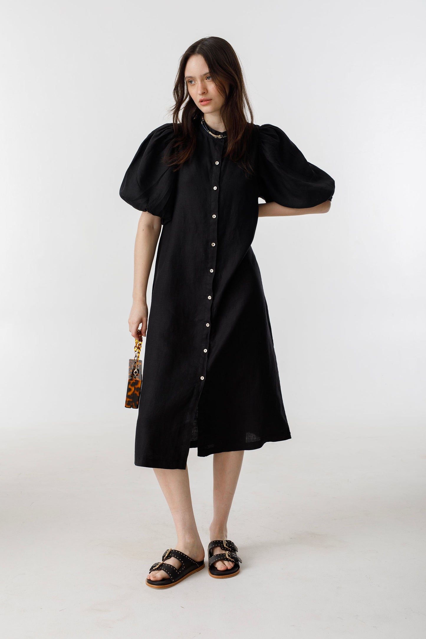 Bubble Linen Dress - Black
