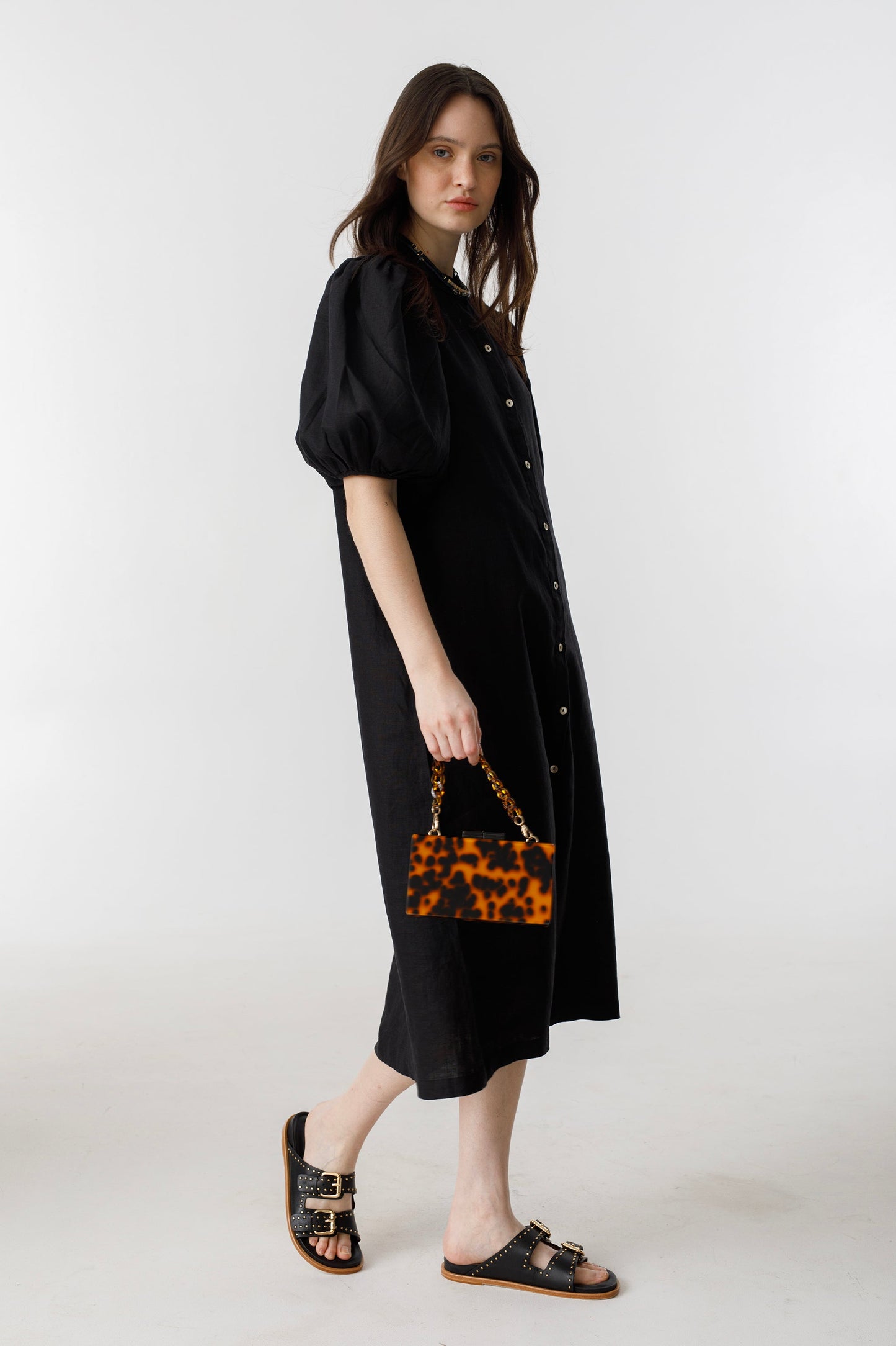 Bubble Linen Dress - Black