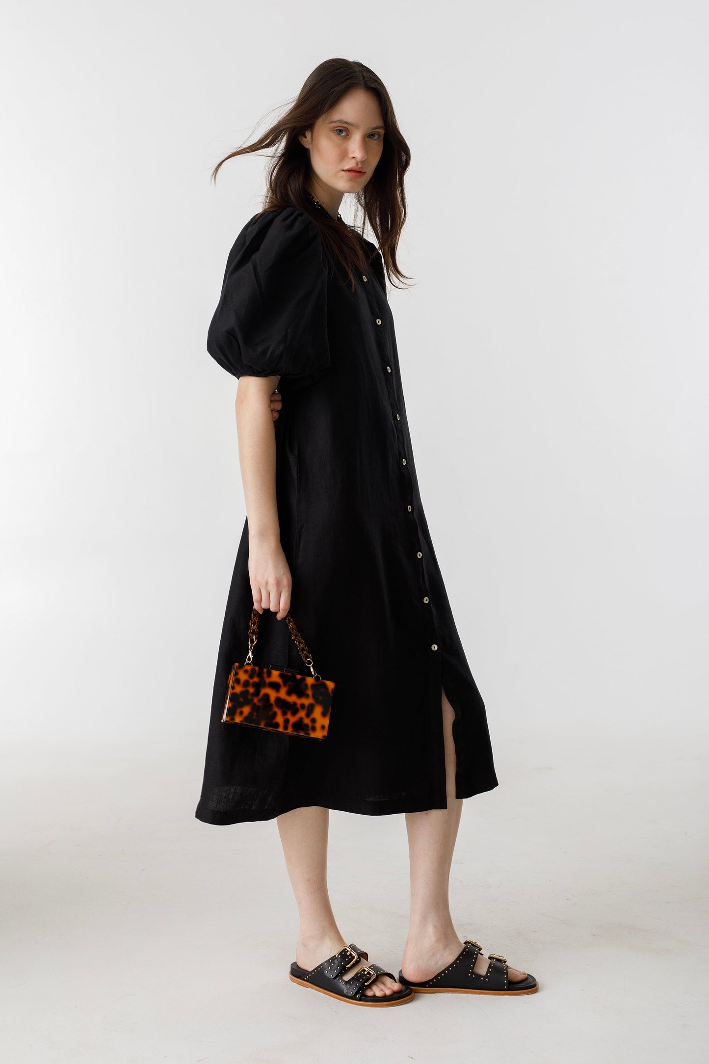 Bubble Linen Dress - Black