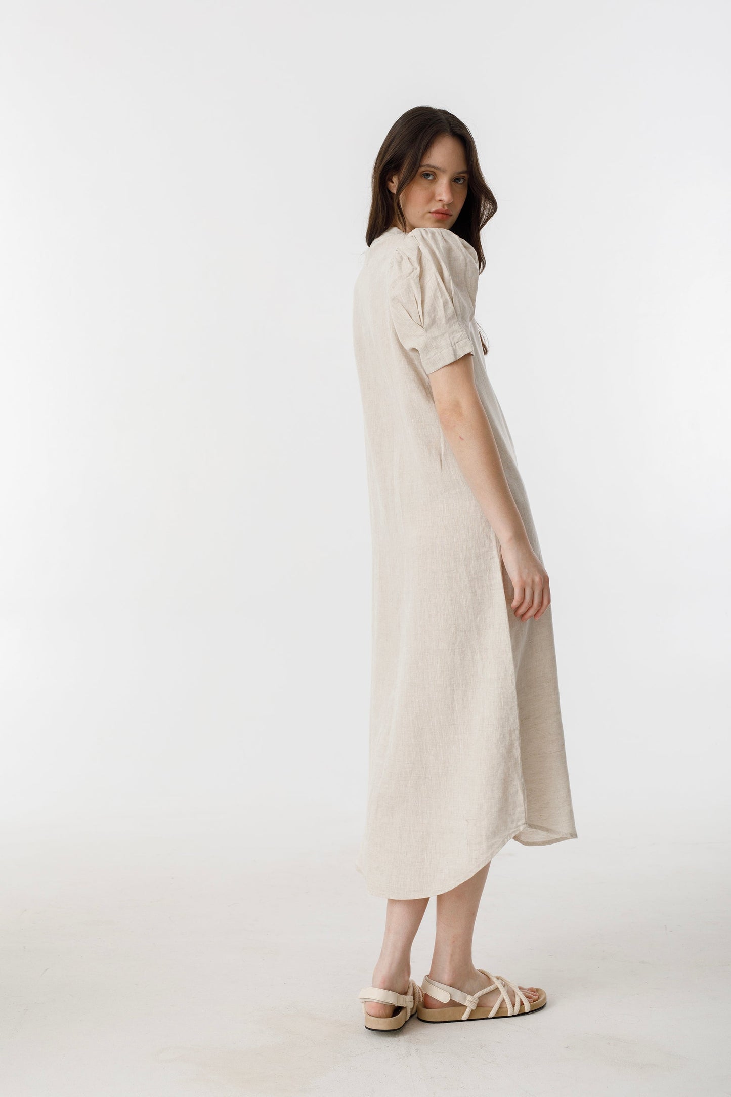 Athina Midi Linen Dress - Natural