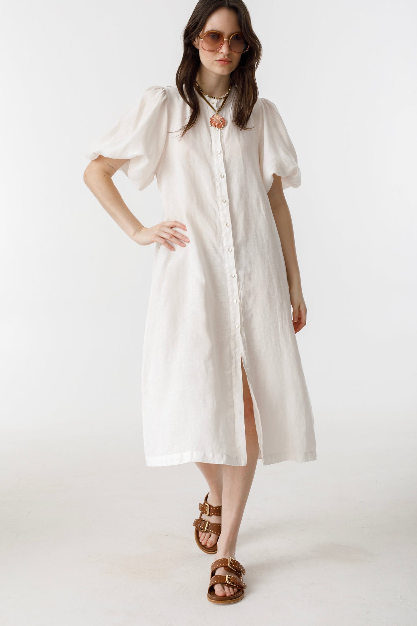 Bubble Linen Dress - White