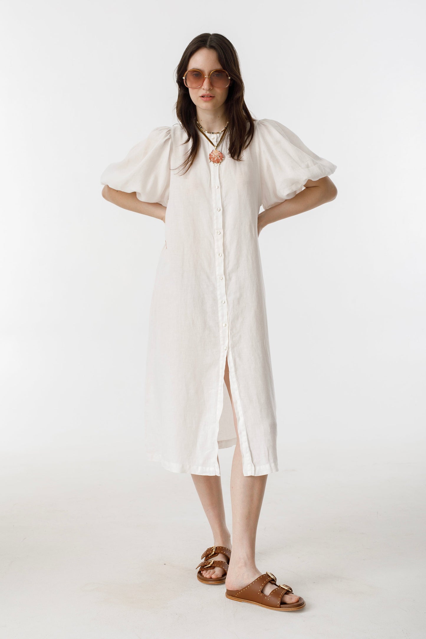 Bubble Linen Dress - White