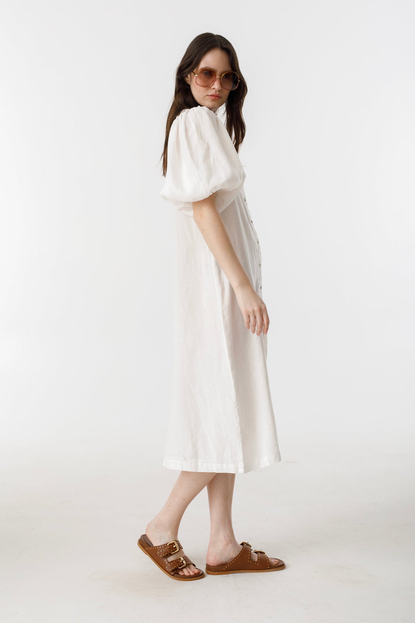 Bubble Linen Dress - White