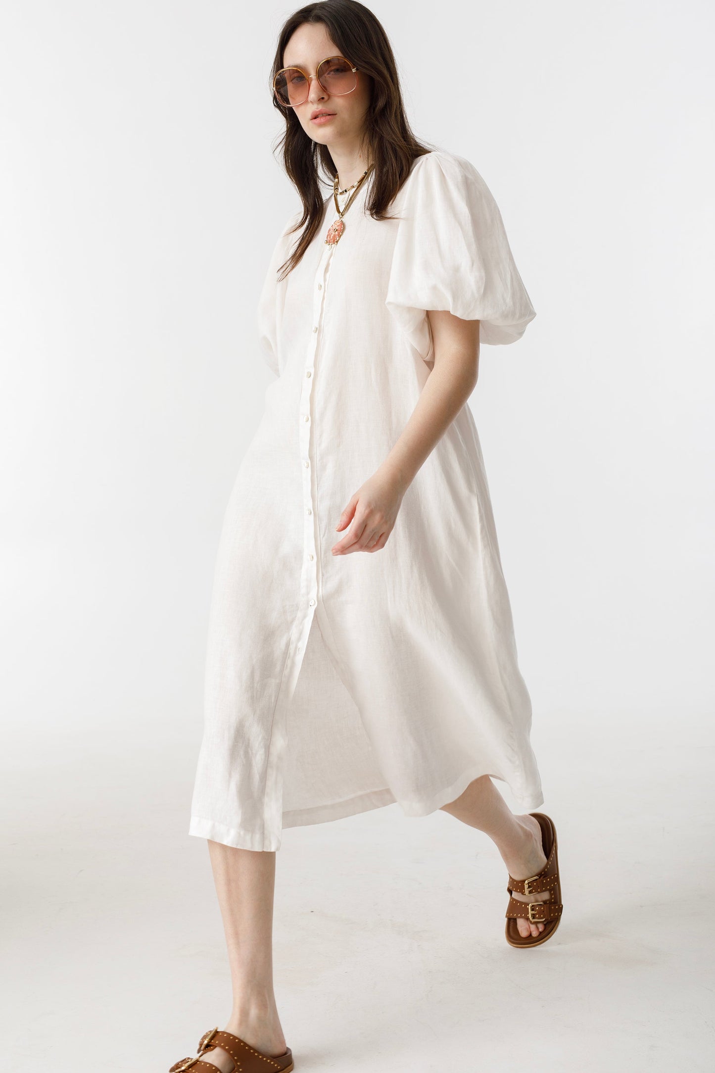 Bubble Linen Dress - White