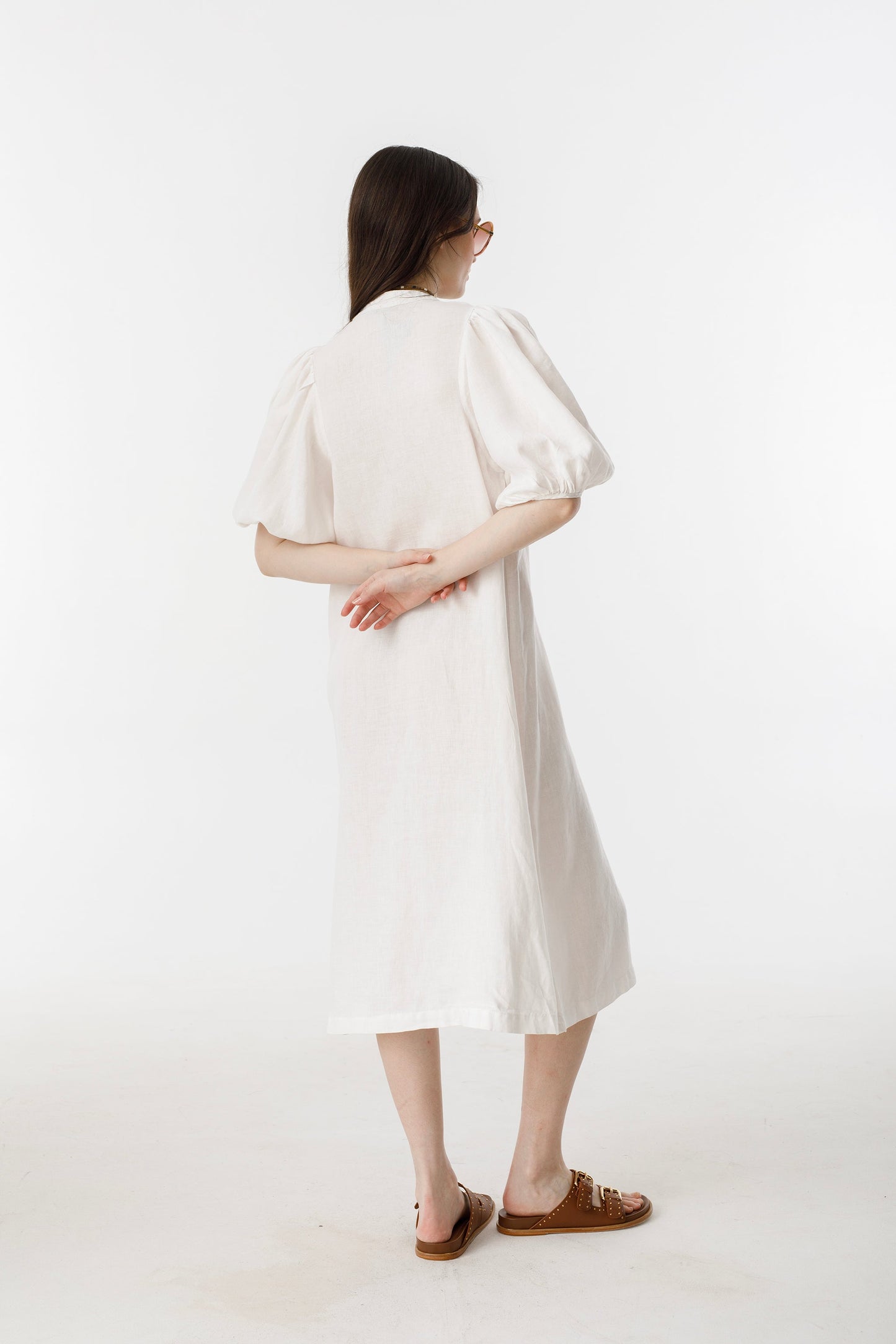Bubble Linen Dress - White