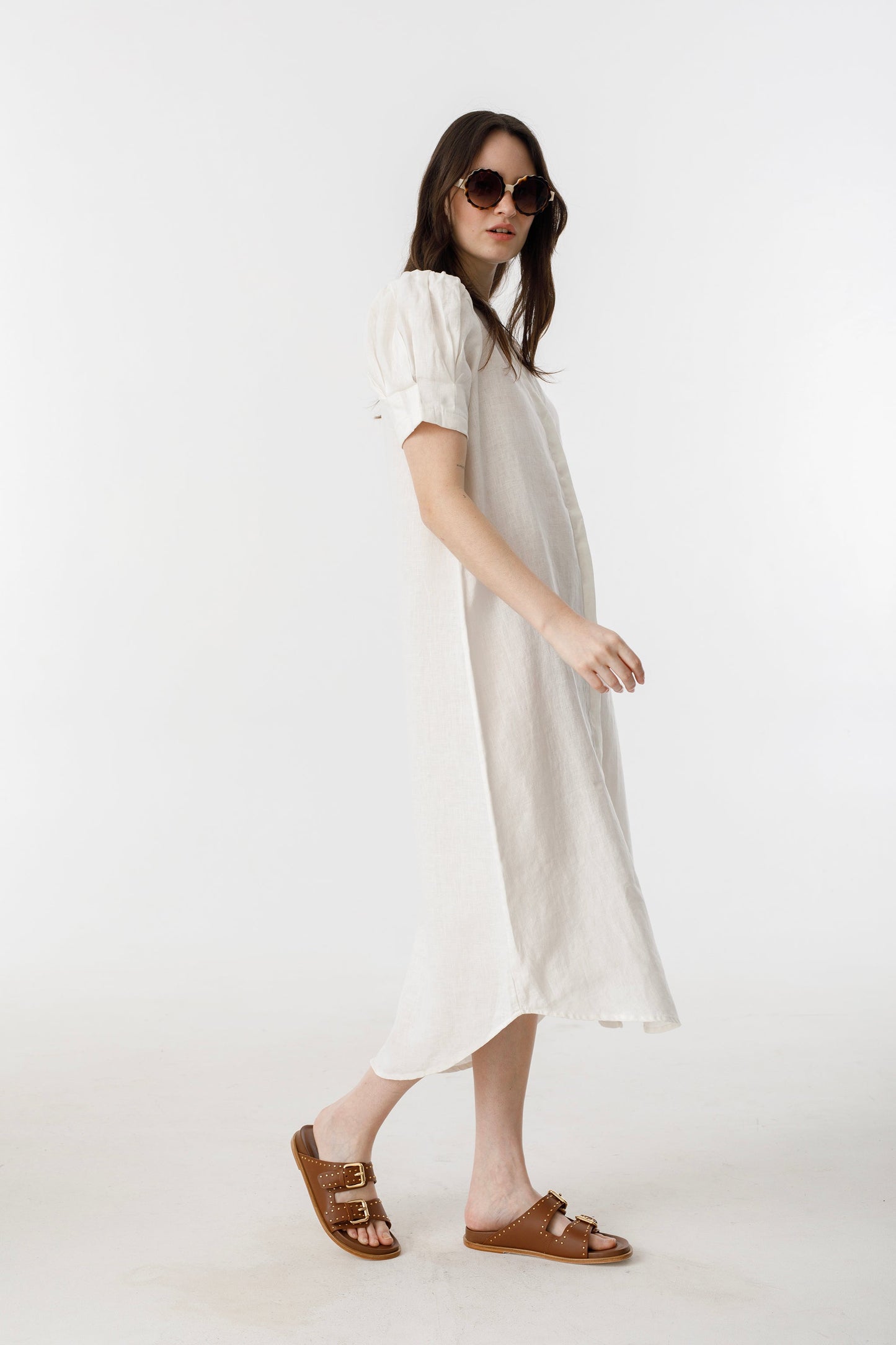 Athina Midi Linen Dress - Off-White