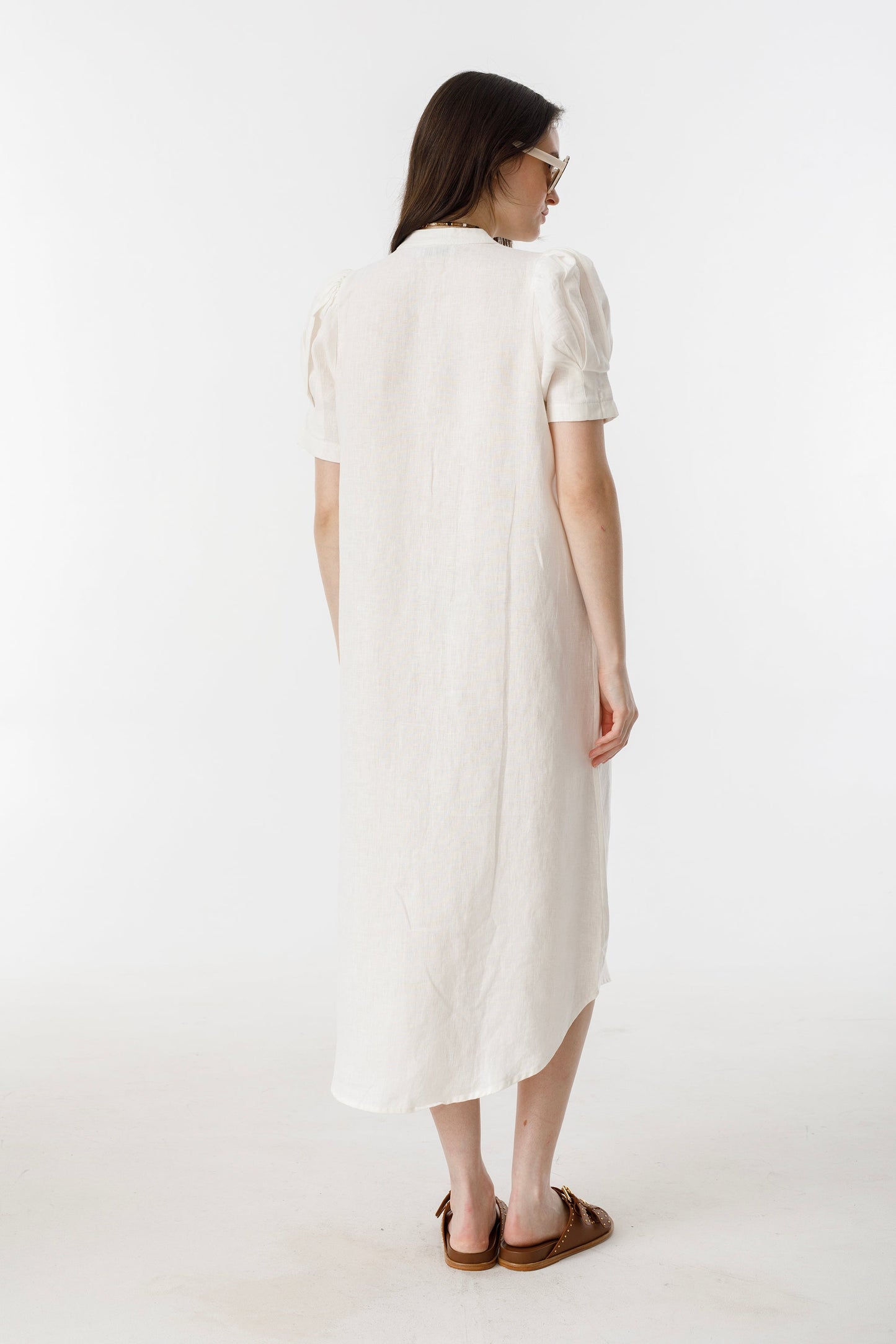 Athina Midi Linen Dress - Off-White