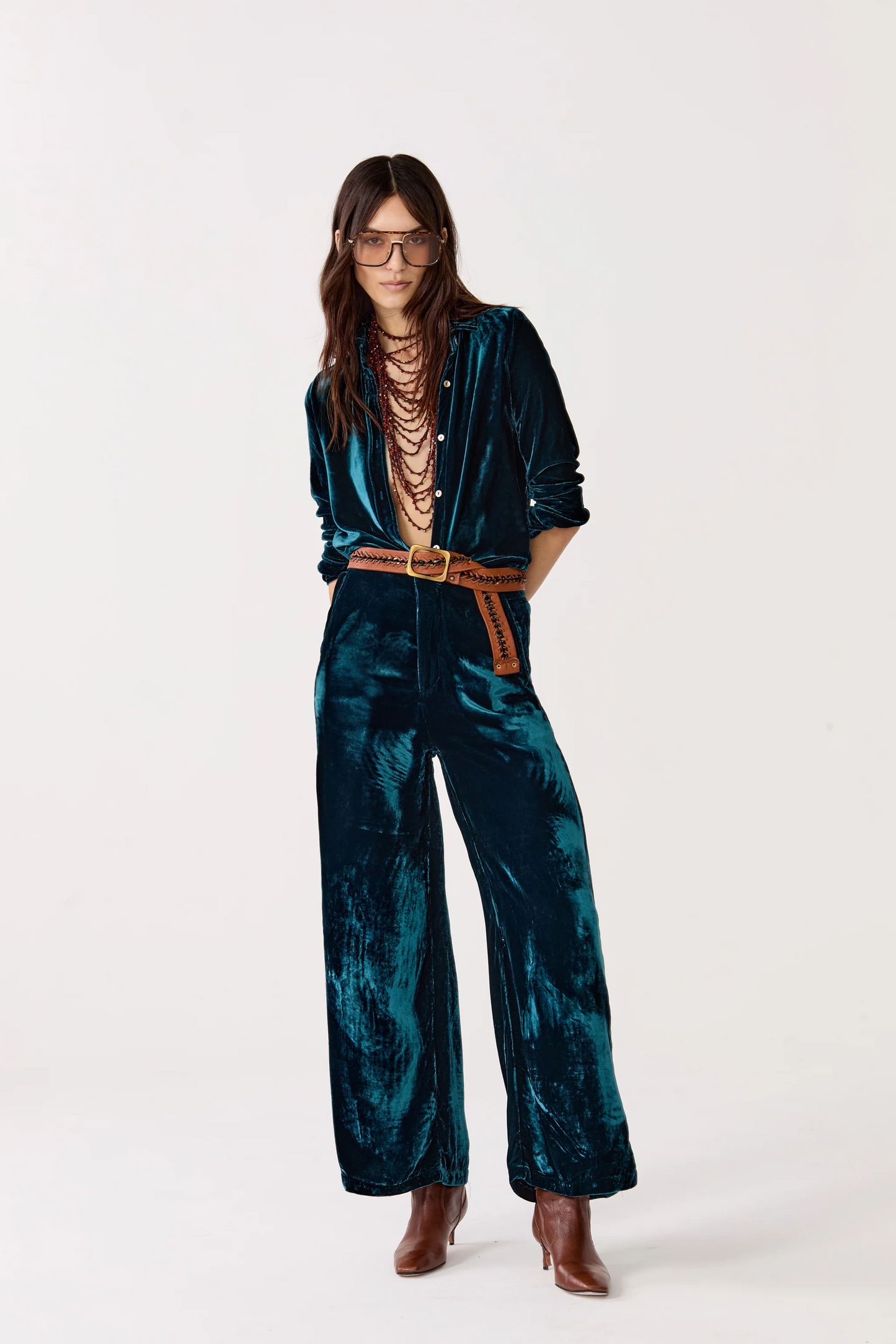 San Marino Silk Velvet Shirt - Teal