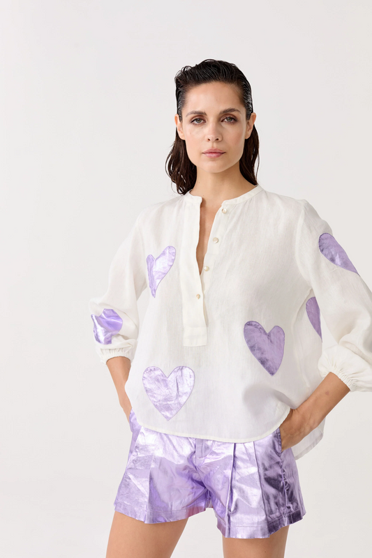 Frida Metallic Linen Shorts - Violet
