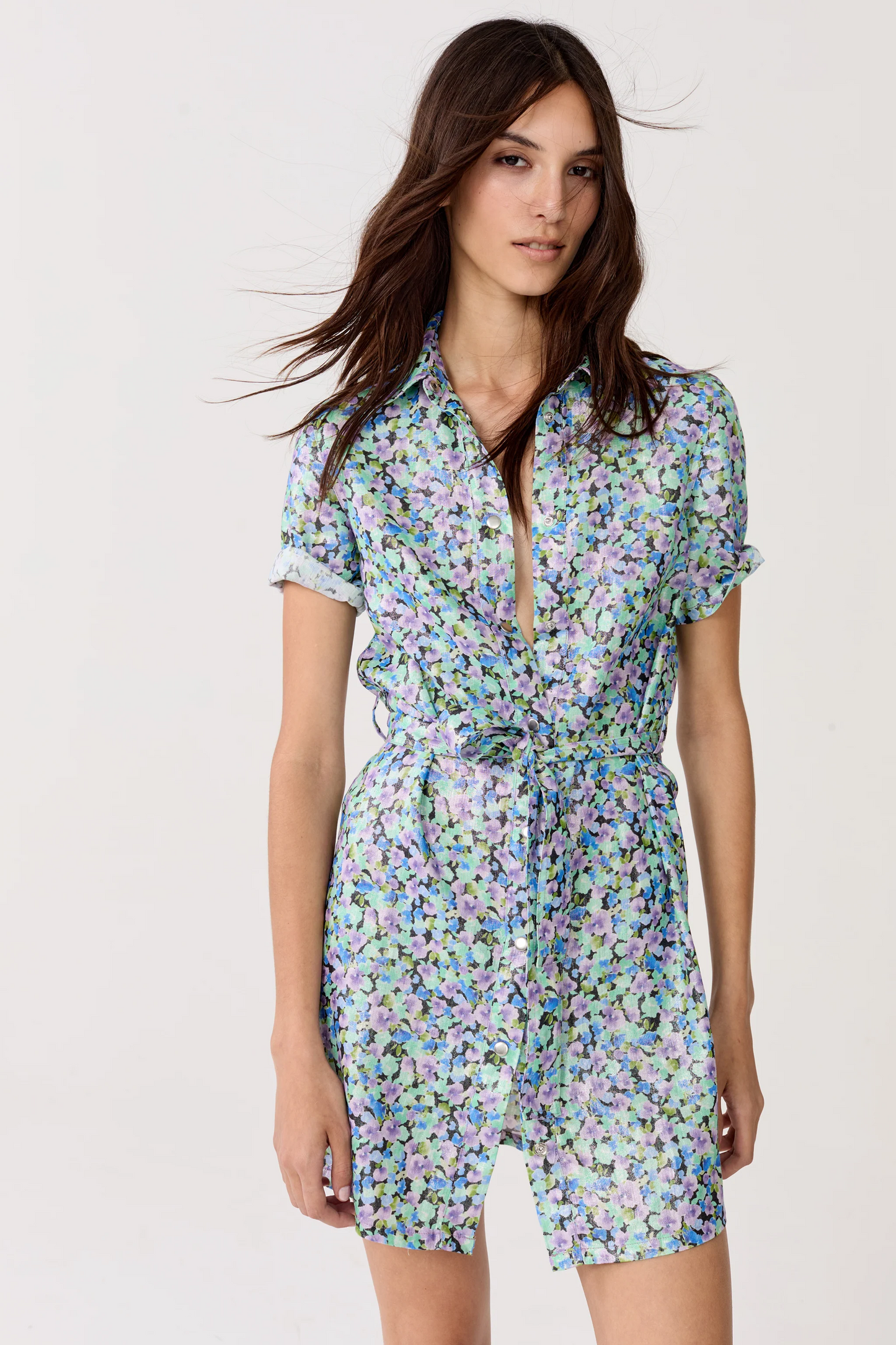 Franca Metallic Linen Dress - Meadow Print