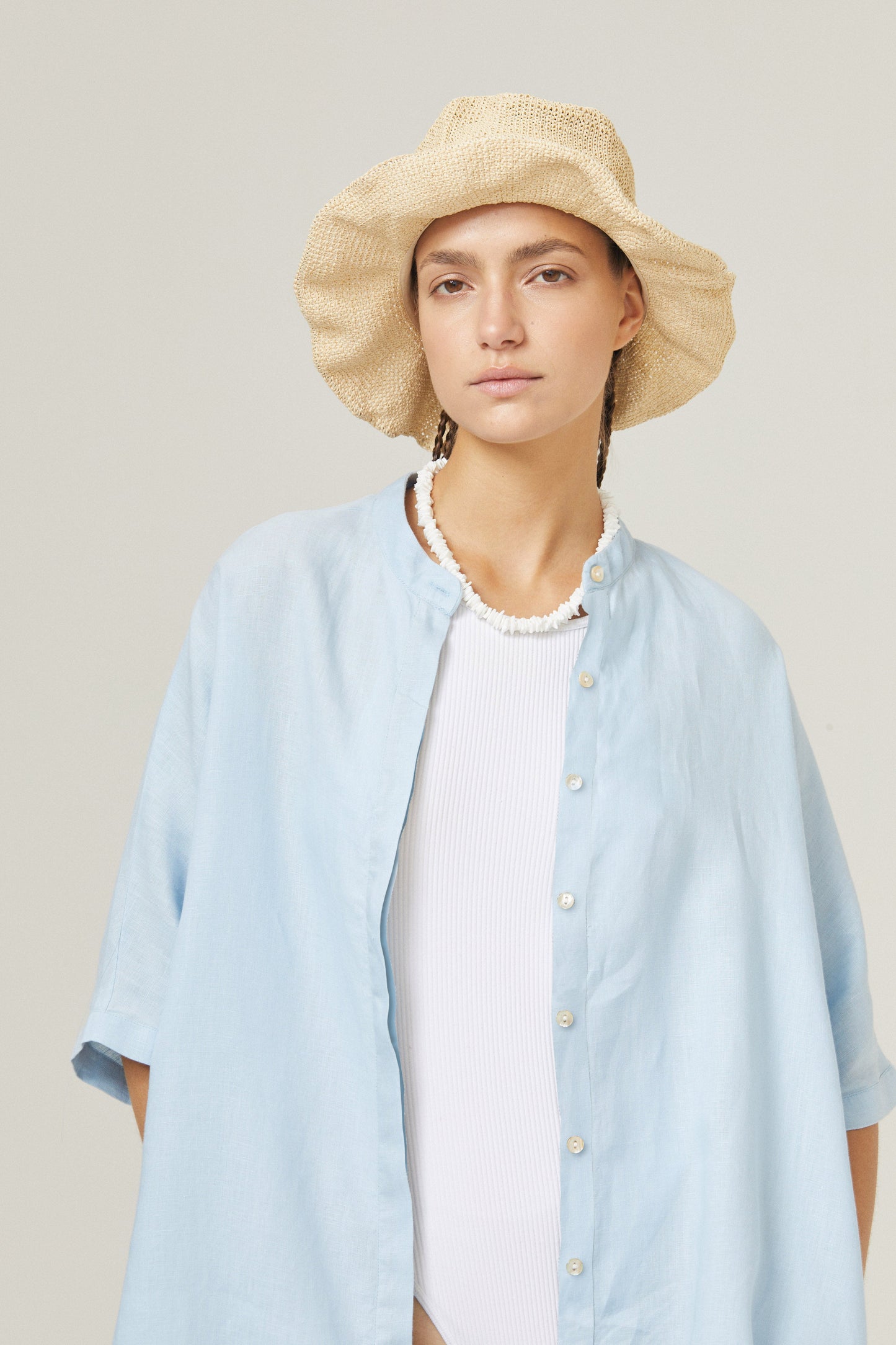 Lighthouse Linen Shirt Dress - Sky Blue